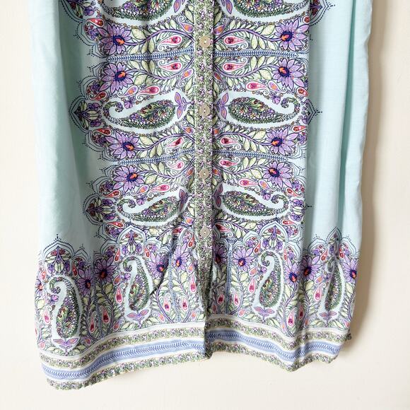 J. Jill Tunic Size XS Button Front Mini Dress Blue Paisley Longline Shirt Tank - Picture 4 of 8